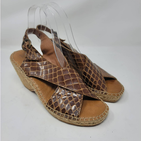 Andre Assous Espadrille Sandals Size 40 Open Toe Cross Strap Camel Print Brown - Picture 1 of 7